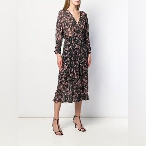 IRO Black and Pink Floral Midi Dress